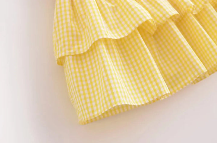 Vestido Curto Xadrez Amarelo use joa clothing7
