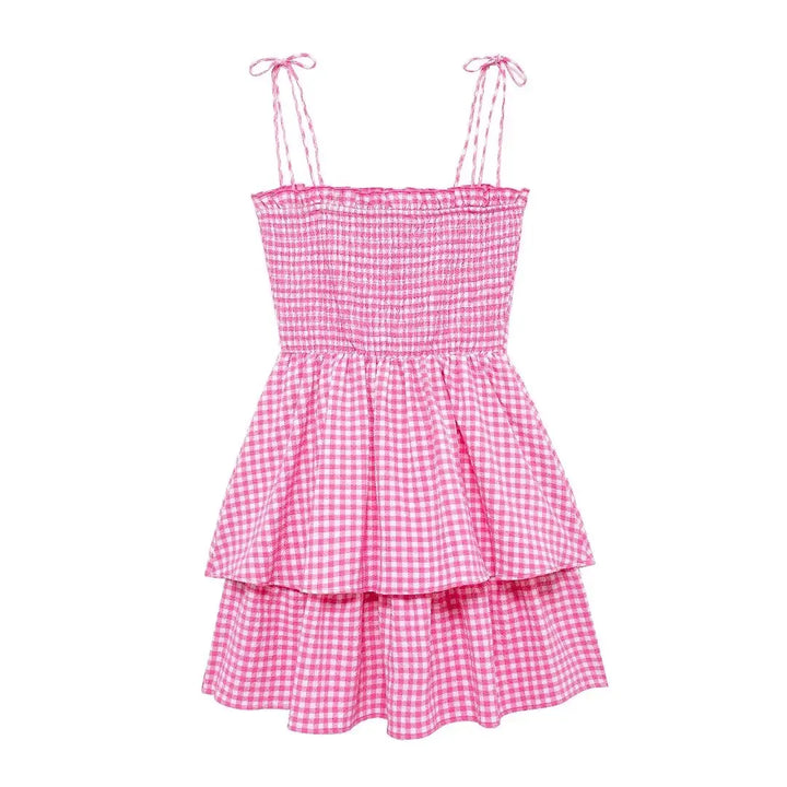 Vestido Curto Xadrez Babado rosa use joa clothing1