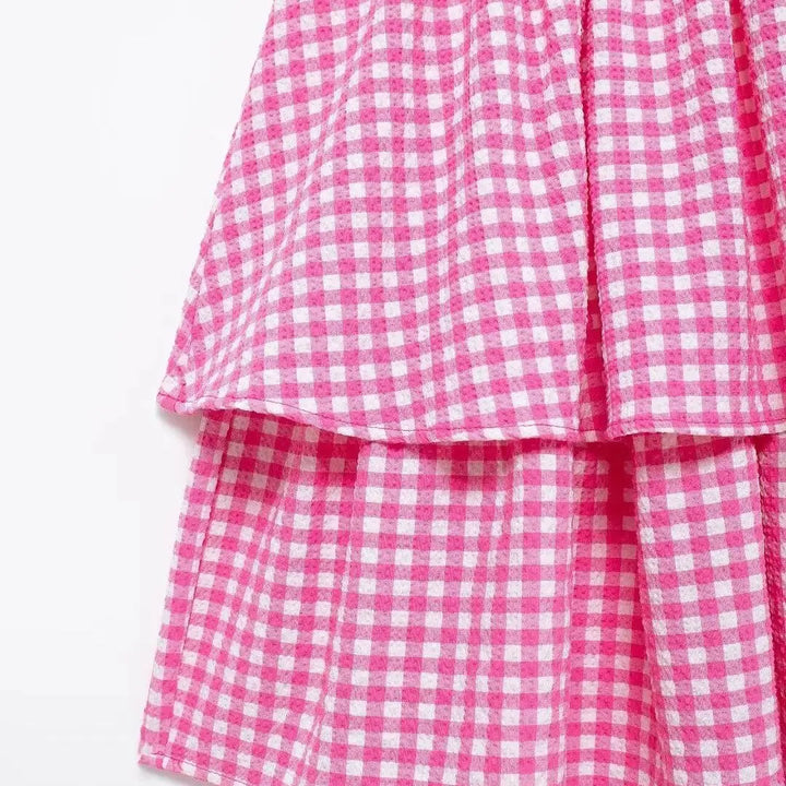 Vestido Curto Xadrez Babado rosa use joa clothing3