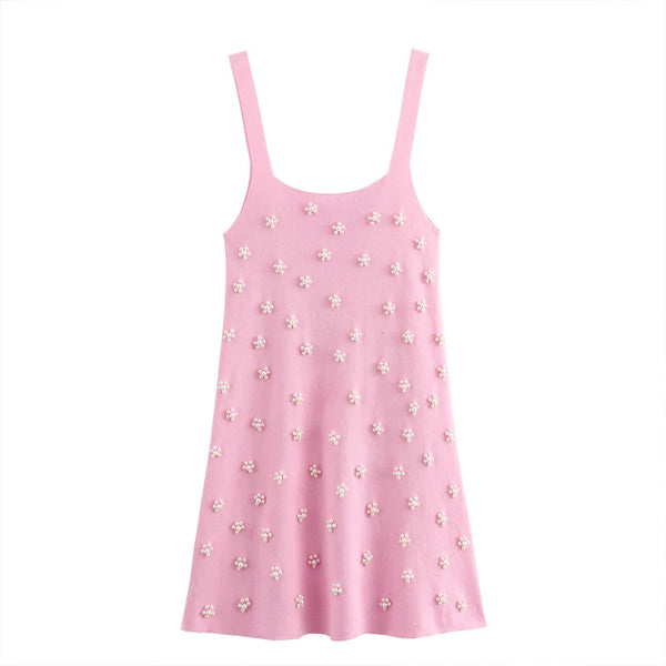 Vestido Feminino Curto com Pérolas use joa clothing rosa