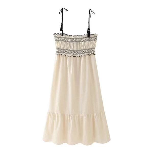 Vestido Longo Detalhe Bordado bege use joa clothing