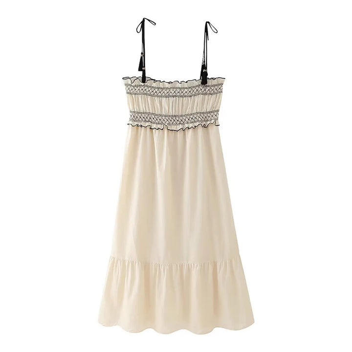 Vestido Longo Detalhe Bordado bege use joa clothing