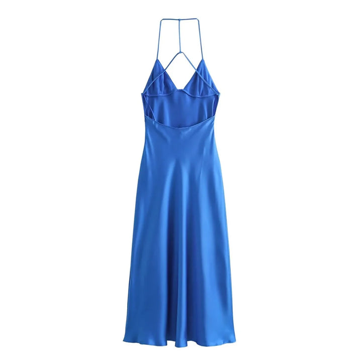 Vestido Longo Feminino Acetinado azul use joa clothing1