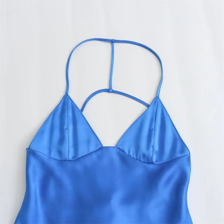 Vestido Longo Feminino Acetinado azul use joa clothing2