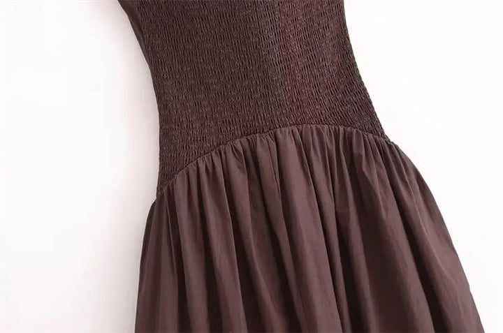 Vestido Longo com Flor Frontal marrom use joa clothing11