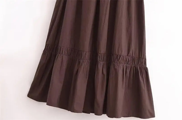 Vestido Longo com Flor Frontal marrom use joa clothing6