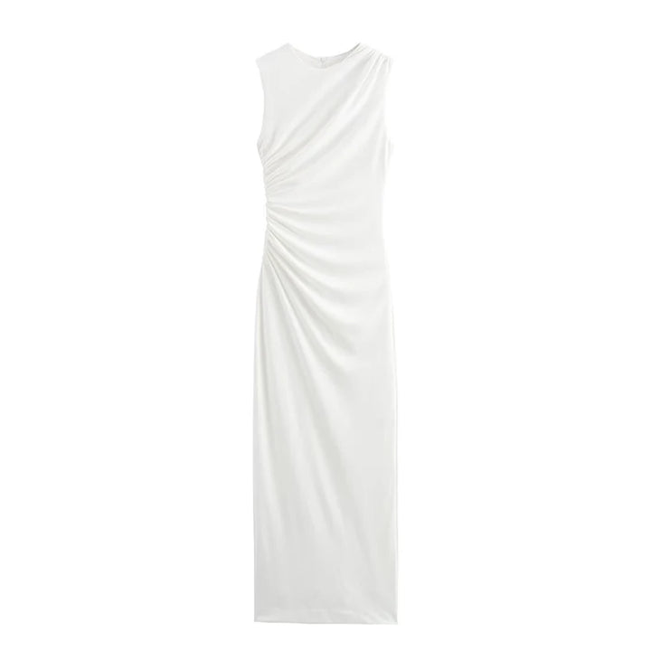 Vestido Midi Tubinho Plissado branco use joa clothing