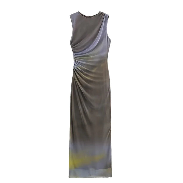 Vestido Midi Tubinho Plissado cinza use joa clothing