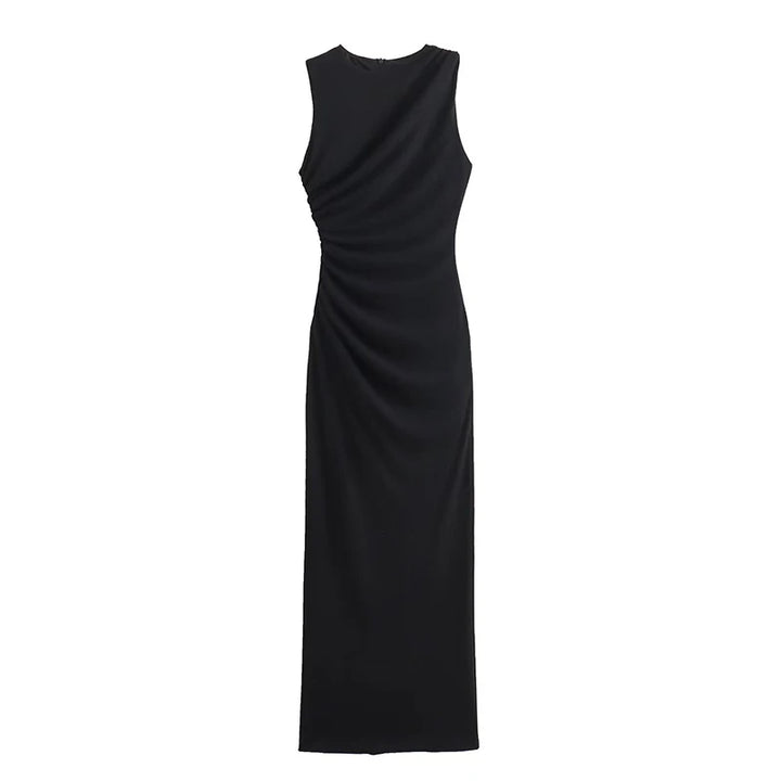Vestido Midi Tubinho Plissado preto use joa clothing