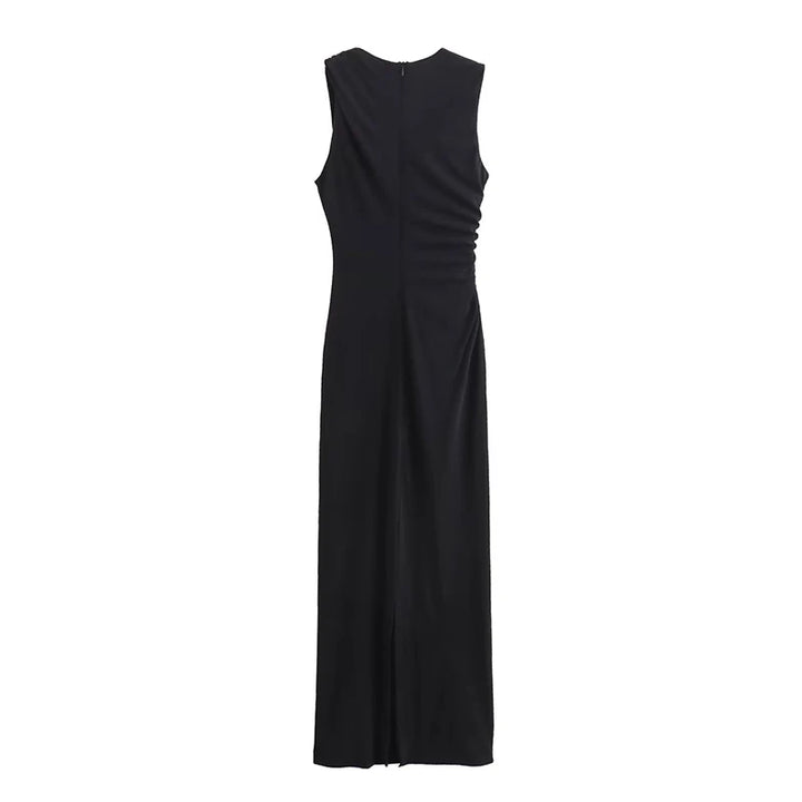 Vestido Midi Tubinho Plissado preto use joa clothing1