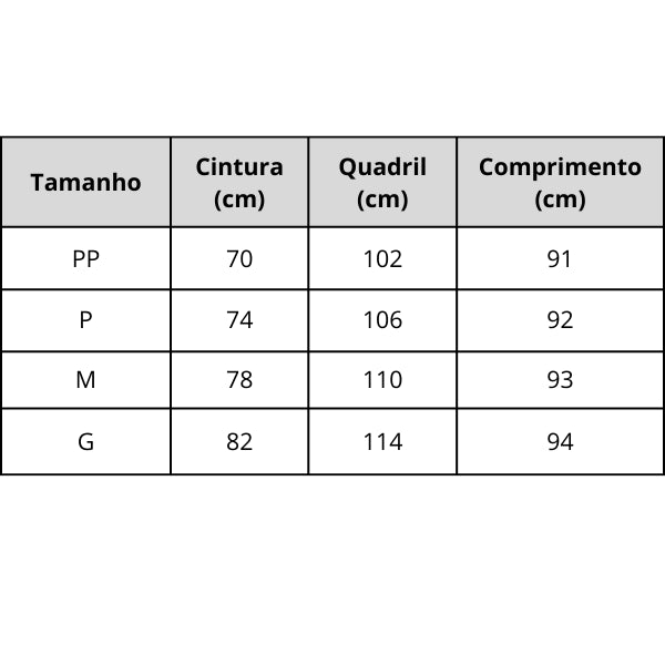 Saia Longa Feminina de Cetim tabela de medidas use joá clothing