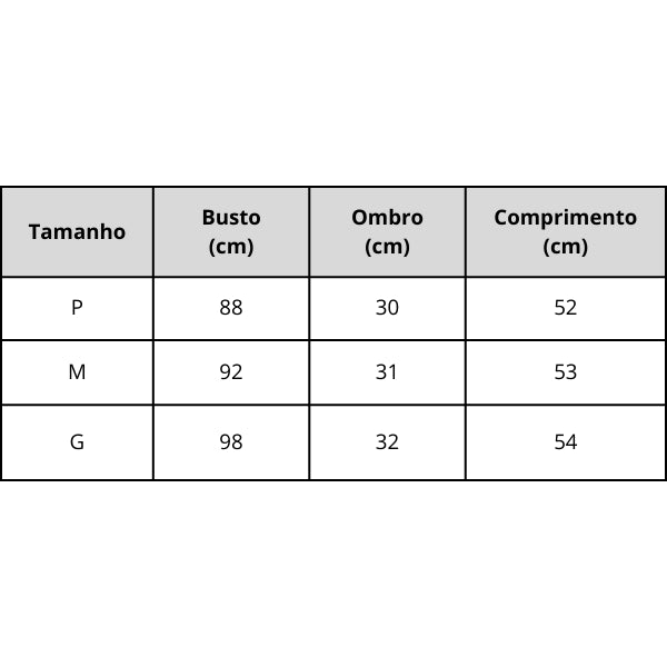 Colete Feminino Xadrez tabela de medidas use joá clothing