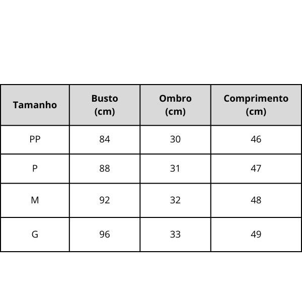 Colete Feminino Alfaiataria Casual Tabela de Medidas Use Joá Clothing