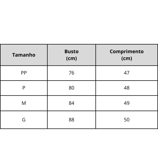 Regata Feminina Lisa Costa Nua Tabela de Medidas Use Joá Clothing