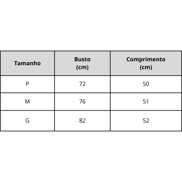 Regata Feminina de Malha Alça Cruzada Tabela de Medidas Use Joá Clothing